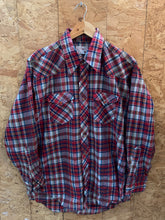 Vintage 80s red beige check pattern western cowboy shirt size XL by Wrangler